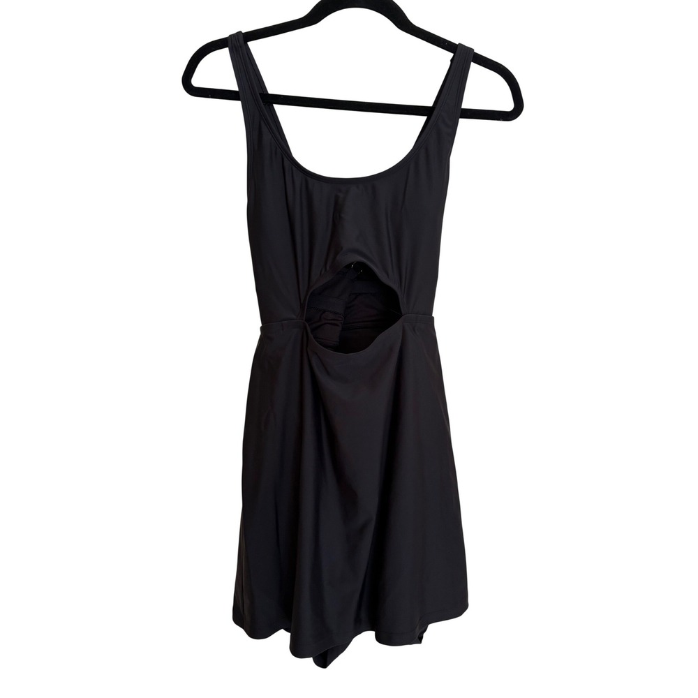 Outdoor Voices Scoop Neck Swim Dress Black Size M NWT 50+ UPF Cutout Pocket